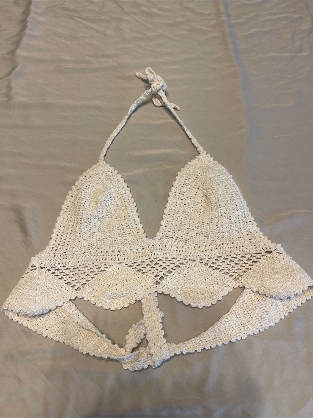 Crochet Halter Bralette Top in Cream